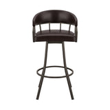 30" Brown Faux Leather And Iron Swivel Low Back Bar Height Bar Chair