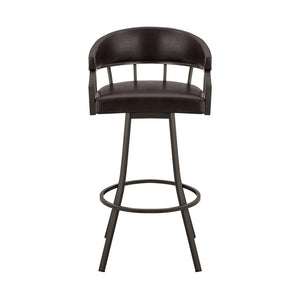 30" Brown Faux Leather And Iron Swivel Low Back Bar Height Bar Chair