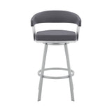 25" Slate Gray And Silver Iron Swivel Low Back Counter Height Bar Chair