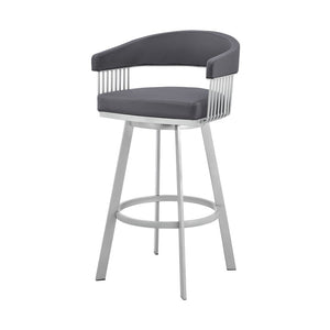 25" Slate Gray And Silver Fabric And Iron Low Back Counter Height Swivel Bar Chair