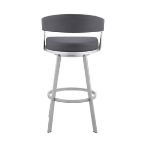 29" Slate Gray And Silver Fabric And Iron Low Back Bar Height Swivel Bar Chair