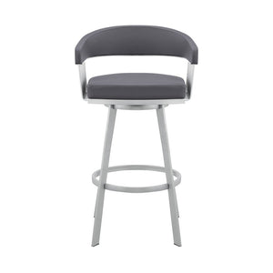 29" Slate Gray And Silver Iron Swivel Low Back Bar Chair