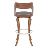 29" Gray And Brown Faux Leather Swivel Bar Height Bar Chair