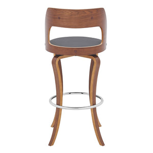 29" Gray And Brown Faux Leather Swivel Bar Height Bar Chair