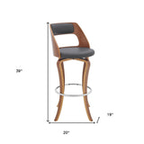 29" Gray And Brown Faux Leather Swivel Bar Height Bar Chair