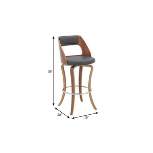 29" Gray And Brown Faux Leather Swivel Bar Height Bar Chair