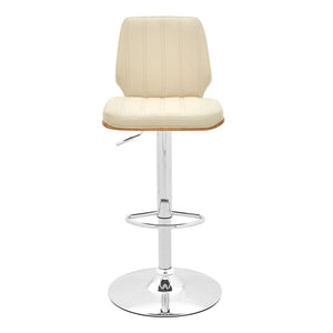Cream And Silver Fabric And Steel Adjustable Height Swivel Bar Chair