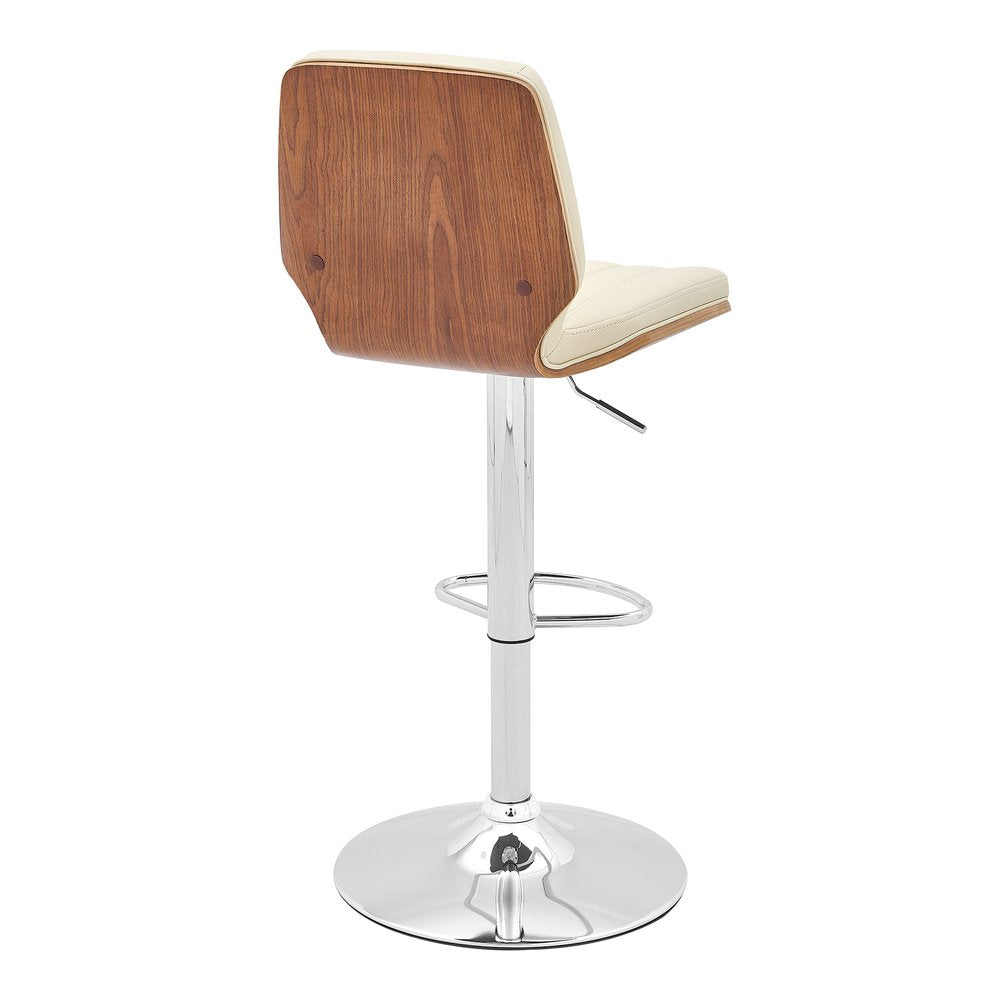 Cream And Silver Fabric And Steel Adjustable Height Swivel Bar Chair