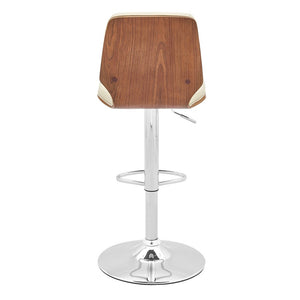 Cream And Silver Fabric And Steel Adjustable Height Swivel Bar Chair
