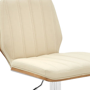 Cream And Silver Fabric And Steel Adjustable Height Swivel Bar Chair