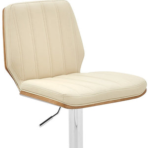 Cream And Silver Fabric And Steel Adjustable Height Swivel Bar Chair