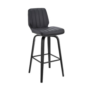 27" Gray And Black Faux Leather And Fabric And Iron Counter Height Swivel Bar Chair