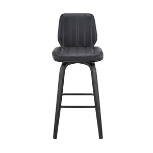 27" Gray And Black Faux Leather And Fabric And Iron Counter Height Swivel Bar Chair