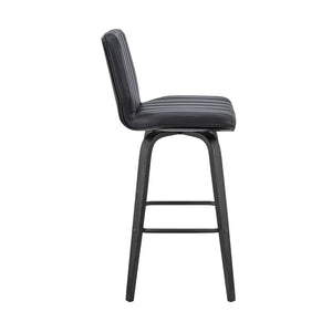 27" Gray And Black Faux Leather And Fabric And Iron Counter Height Swivel Bar Chair