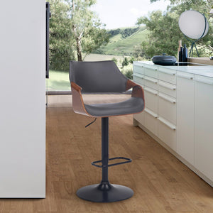 Gray And Black Fabric And Iron Adjustable Height Swivel Bar Chair
