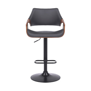 Gray And Black Fabric And Iron Adjustable Height Swivel Bar Chair