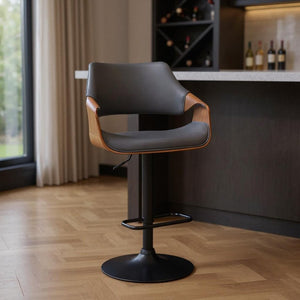 25" Gray And Black Iron Swivel Adjustable Height Bar Chair