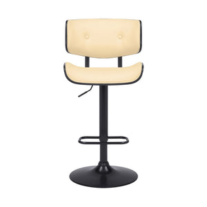 Cream And Black Fabric And Iron Adjustable Height Swivel Bar Chair