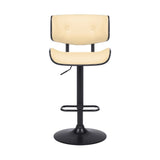 Cream and Black Fabric and Iron Adjustable Height Swivel Bar Chair