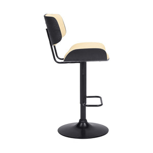 Cream And Black Fabric And Iron Adjustable Height Swivel Bar Chair
