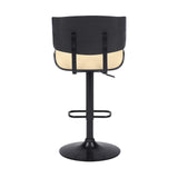 Cream and Black Fabric and Iron Adjustable Height Swivel Bar Chair