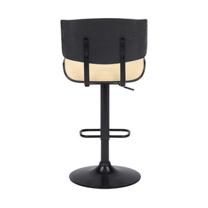 Cream And Black Fabric And Iron Adjustable Height Swivel Bar Chair
