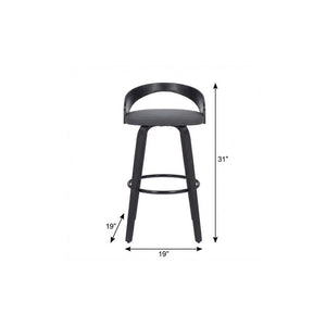 26" Gray And Black Faux Leather And Iron Swivel Low Back Counter Height Bar Chair