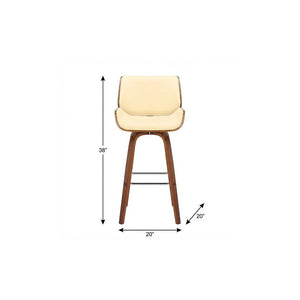 26" Cream And Brown Faux Leather And Solid Wood Swivel Counter Height Bar Chair