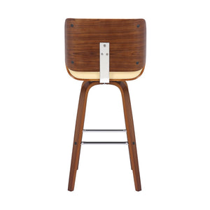30" Cream And Brown Fabric And Solid Wood Bar Height Swivel Bar Chair