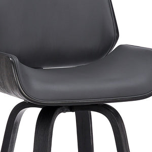 26" Gray And Black Faux Leather And Fabric And Iron Counter Height Swivel Bar Chair