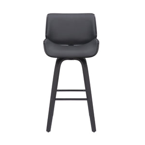 26" Gray And Black Faux Leather And Fabric And Iron Counter Height Swivel Bar Chair