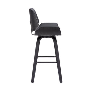 26" Gray And Black Faux Leather And Fabric And Iron Counter Height Swivel Bar Chair