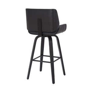 26" Gray And Black Faux Leather And Fabric And Iron Counter Height Swivel Bar Chair