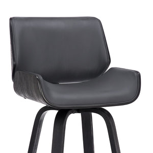 26" Gray And Black Faux Leather And Fabric And Iron Counter Height Swivel Bar Chair