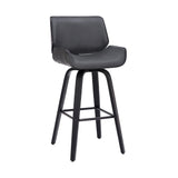 30" Gray and Black Faux Leather and Iron Bar Height Swivel Bar Chair