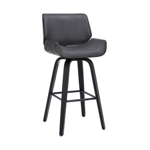 30" Gray and Black Faux Leather and Iron Bar Height Swivel Bar Chair
