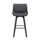 30" Gray and Black Faux Leather and Iron Bar Height Swivel Bar Chair