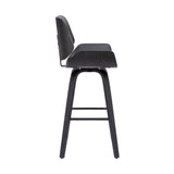 30" Gray and Black Faux Leather and Iron Bar Height Swivel Bar Chair