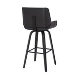 30" Gray and Black Faux Leather and Iron Bar Height Swivel Bar Chair