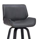 30" Gray and Black Faux Leather and Iron Bar Height Swivel Bar Chair