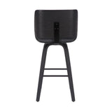 30" Gray and Black Faux Leather and Iron Bar Height Swivel Bar Chair