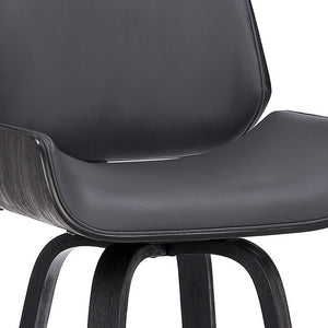 30" Gray and Black Faux Leather and Iron Bar Height Swivel Bar Chair