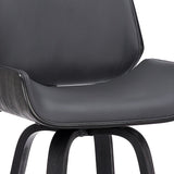 30" Gray and Black Faux Leather and Iron Bar Height Swivel Bar Chair