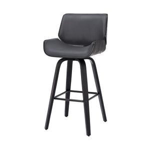 30" Gray and Black Faux Leather and Iron Bar Height Swivel Bar Chair