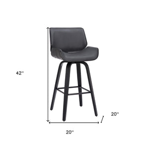 30" Gray and Black Faux Leather and Iron Bar Height Swivel Bar Chair