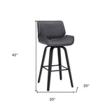 30" Gray and Black Faux Leather and Iron Bar Height Swivel Bar Chair