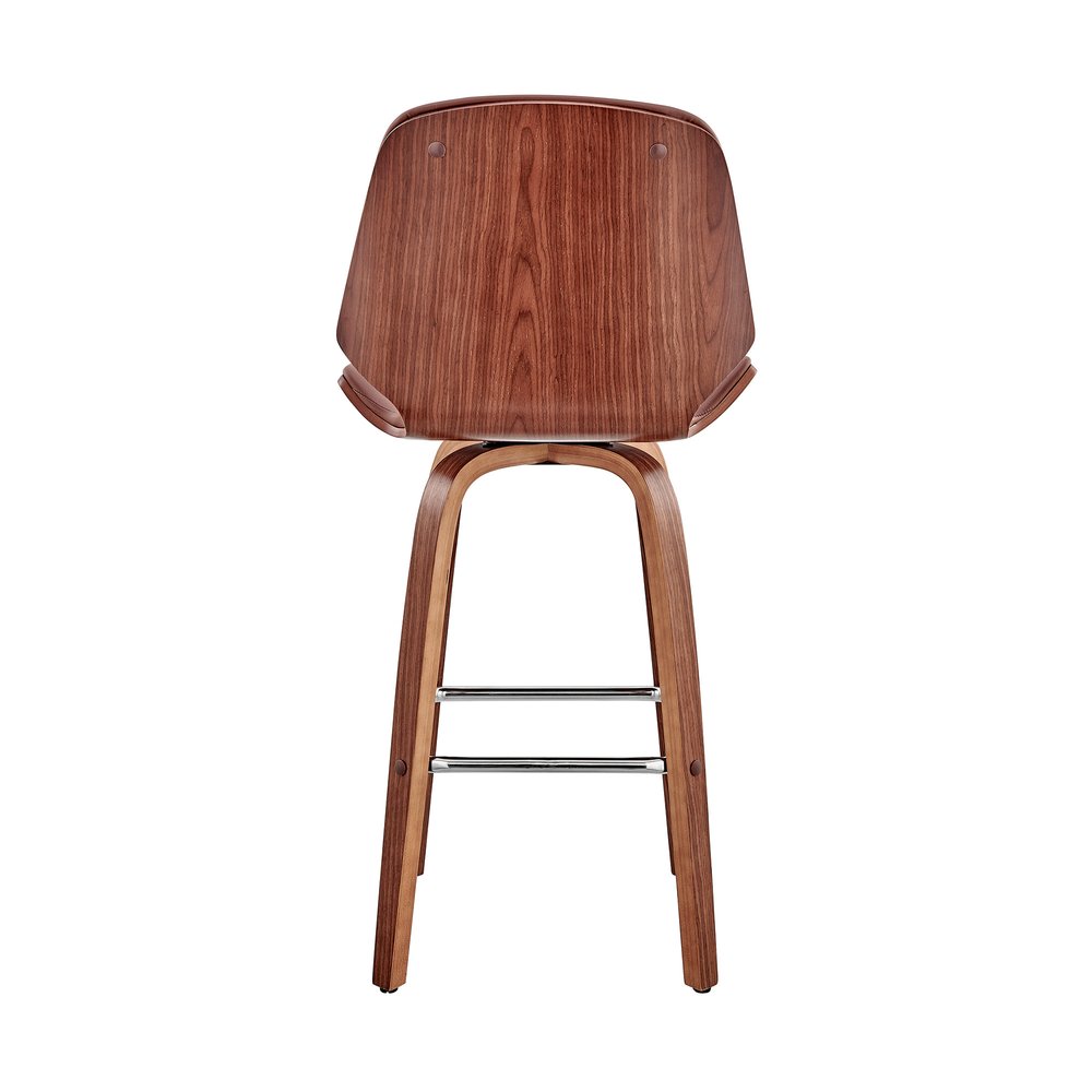 26" Brown Fabric And Wood Counter Height Swivel Bar Chair