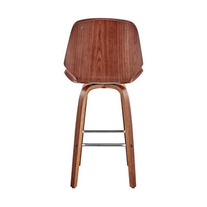 26" Brown Fabric And Wood Counter Height Swivel Bar Chair