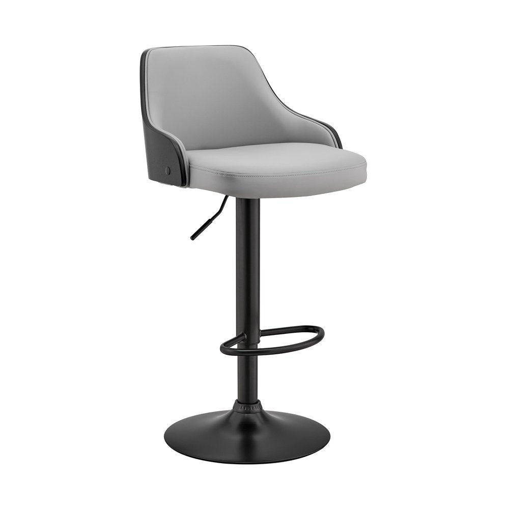 Gray And Black Fabric And Iron Adjustable Height Swivel Bar Chair