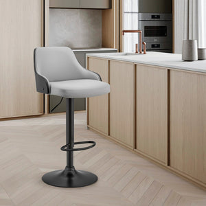 Gray And Black Fabric And Iron Adjustable Height Swivel Bar Chair